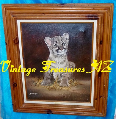 Image for <b><span style='color:purple'> Cougar Cub Baby “Orphan” Yvonne Klein Painting Framed Wildlife Animals Fine Art Realism/Realistic </span></b><span style='color:purple'> <b><span style='color:red'>***GROUND SHIPPING INCLUDED – DOMESTIC ORDERS ONLY!***</span></b><span style='color:purple'>